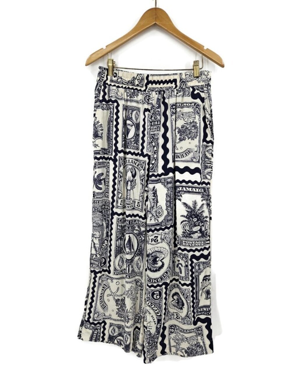 Artelier Nicole Miller Wide Leg Pants Womens M Linen Rayon Nautical Stamps